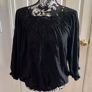 RBX size, extra large, black on black embroidered square neck top  3/4 sleeves